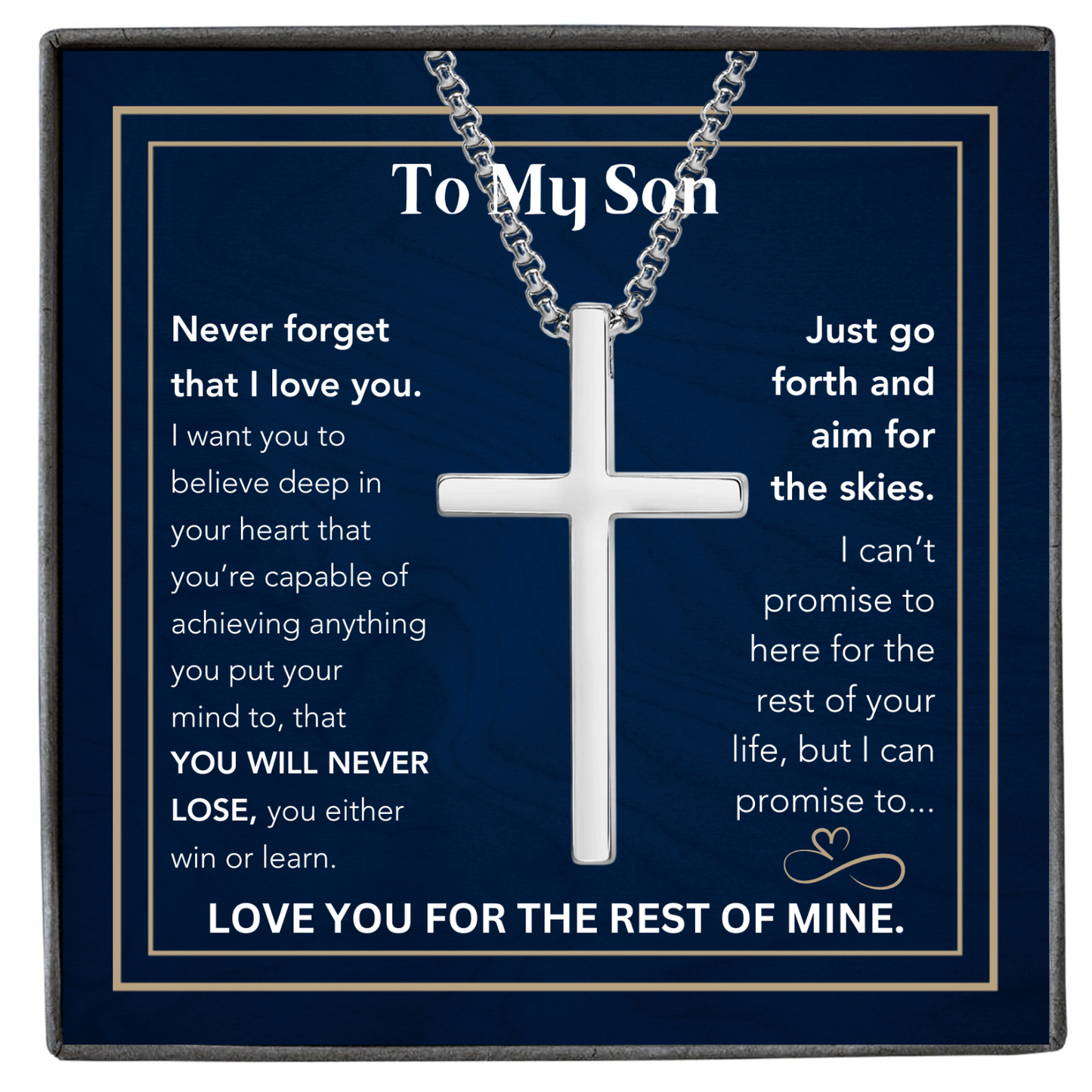 To My Son- Believe- Stainless Steel Cross Necklace Silver/Black