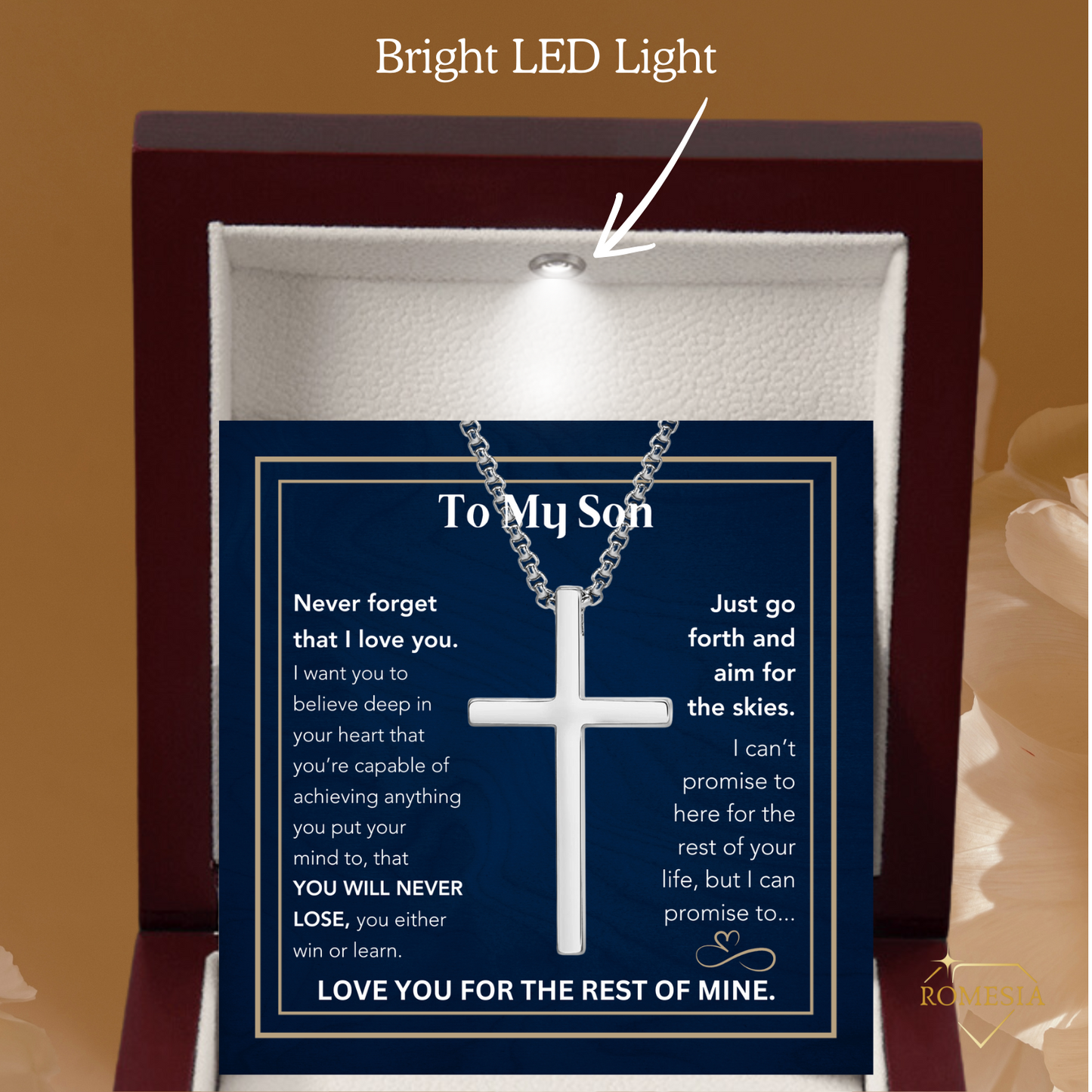 To My Son- Believe- Stainless Steel Cross Necklace Silver/Black