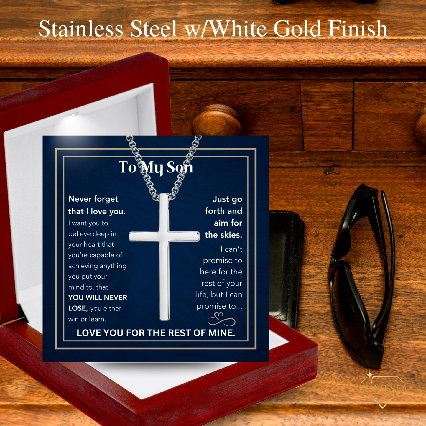 To My Son- Believe- Stainless Steel Cross Necklace Silver/Black