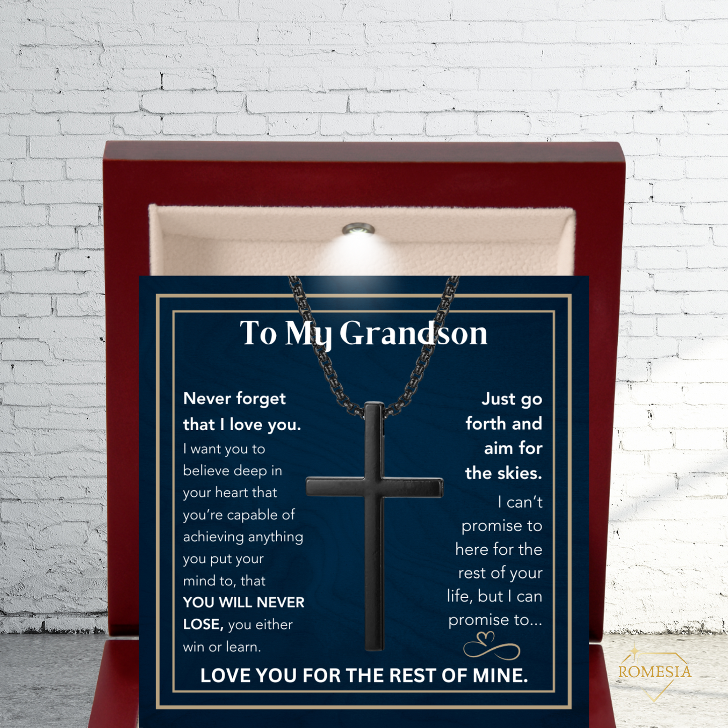 To My Grandson-Believe- Stainless Steel 24"in. cross necklace
