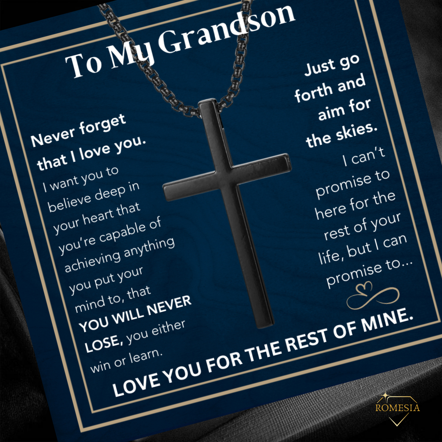 To My Grandson-Believe- Stainless Steel 24"in. cross necklace