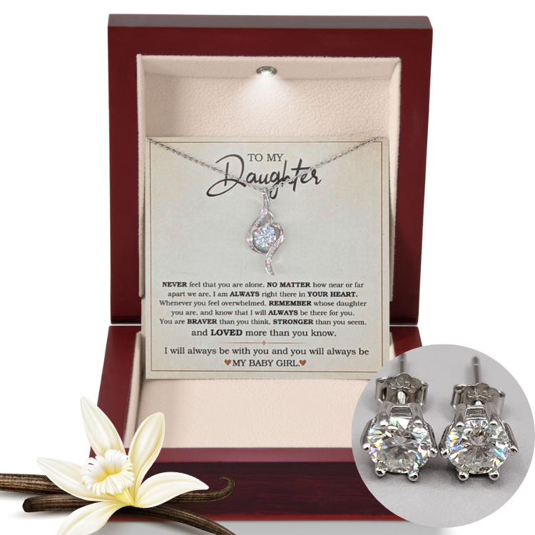 Daughter Adoring Love Necklace with Earrings-"BRAVER"-925 Sterling Silver Pendent Gift for Her