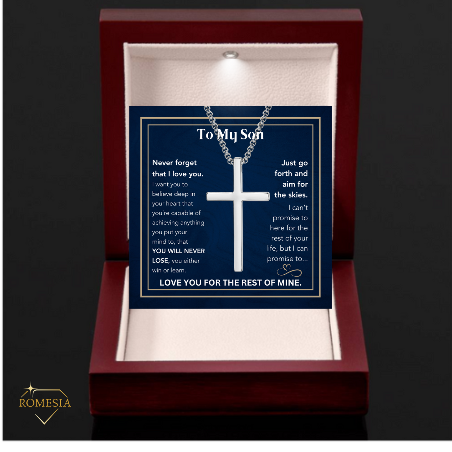 To My Son- Believe- Stainless Steel Cross Necklace Silver/Black