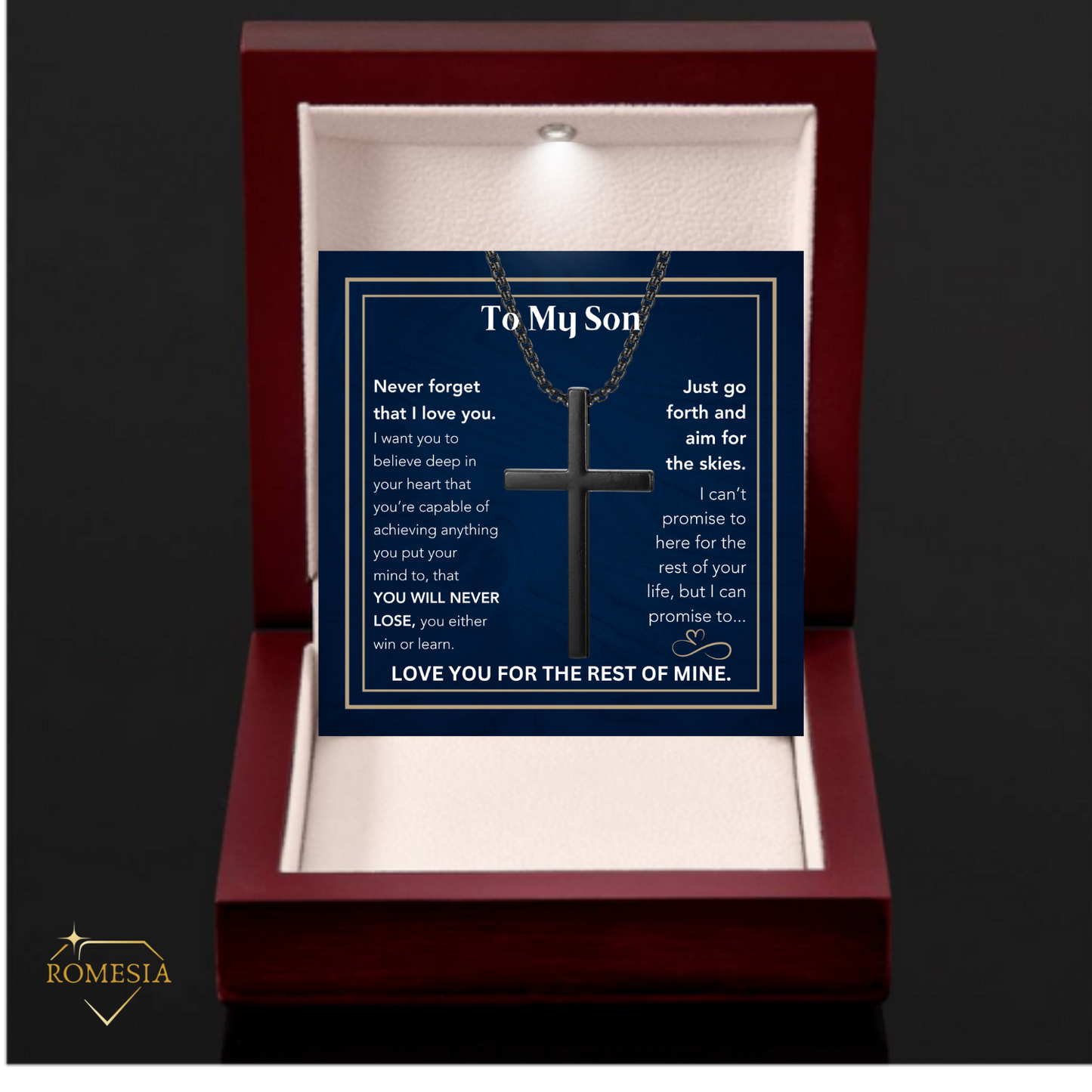 To My Son- Believe- Stainless Steel Cross Necklace Silver/Black