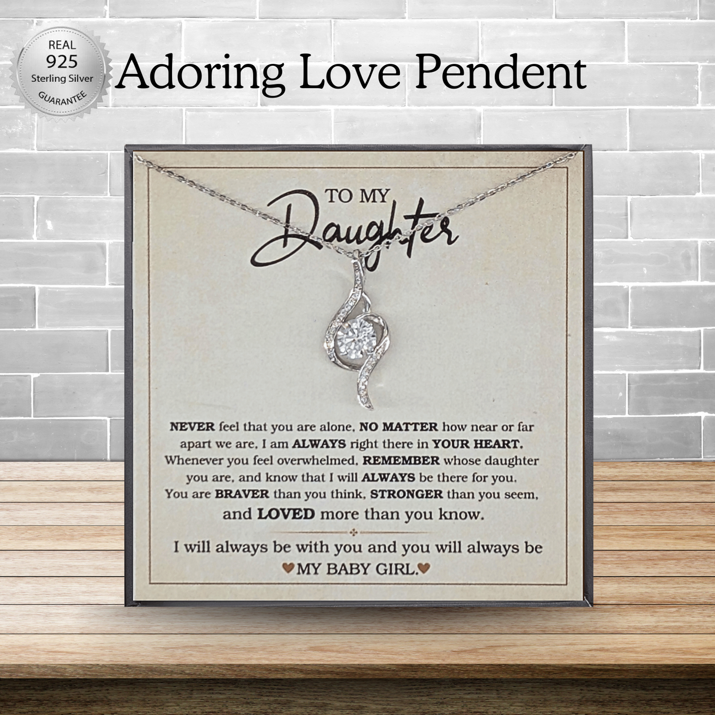 Daughter Adoring Love Necklace with Earrings-"BRAVER"-925 Sterling Silver Pendent Gift for Her