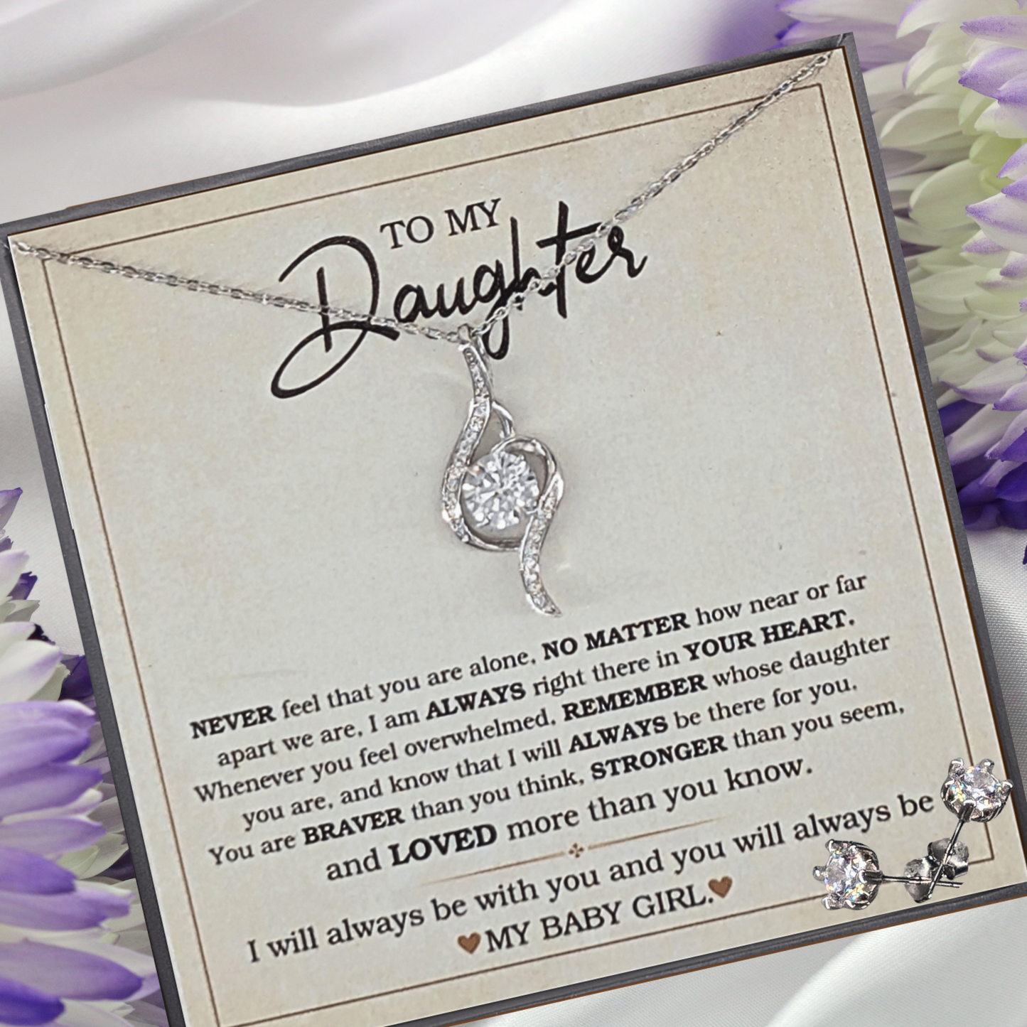 Daughter Adoring Love Necklace with Earrings-"BRAVER"-925 Sterling Silver Pendent Gift for Her