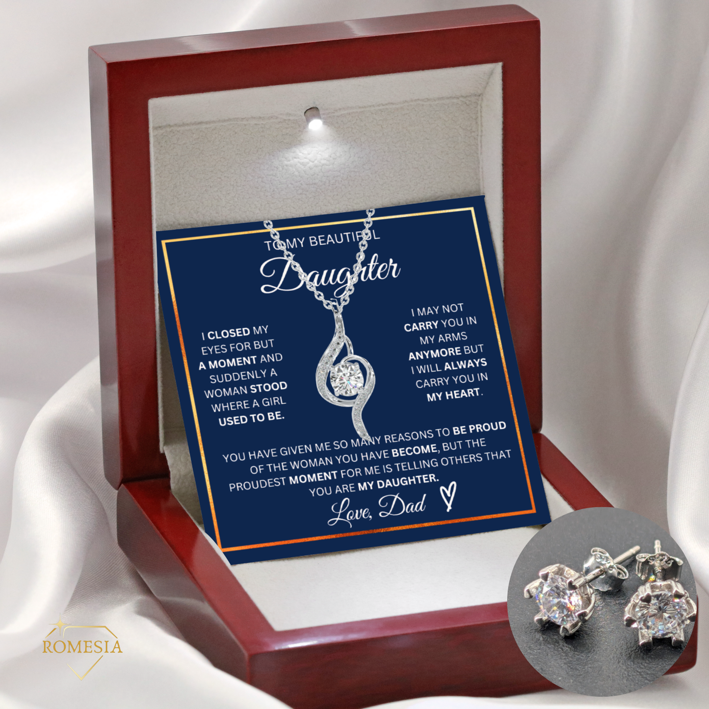 To My Daughter- Proudest Moment From Dad- 925 Sterling Silver Adoring Love Necklace