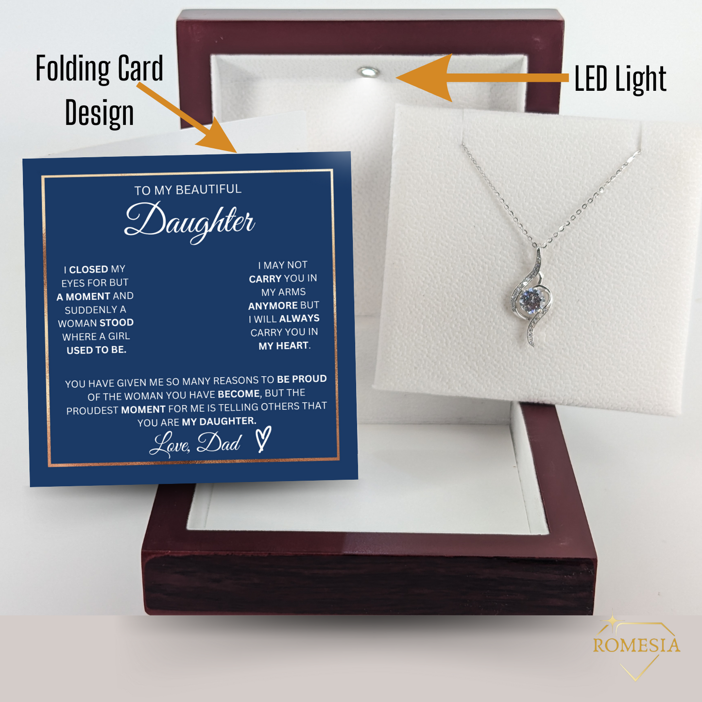 To My Daughter- Proudest Moment From Dad- 925 Sterling Silver Adoring Love Necklace