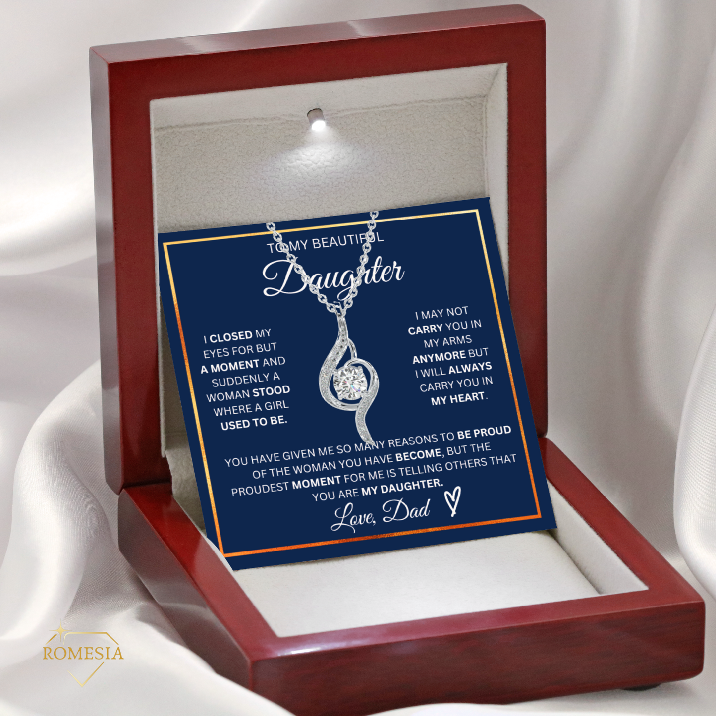 To My Daughter- Proudest Moment From Dad- 925 Sterling Silver Adoring Love Necklace