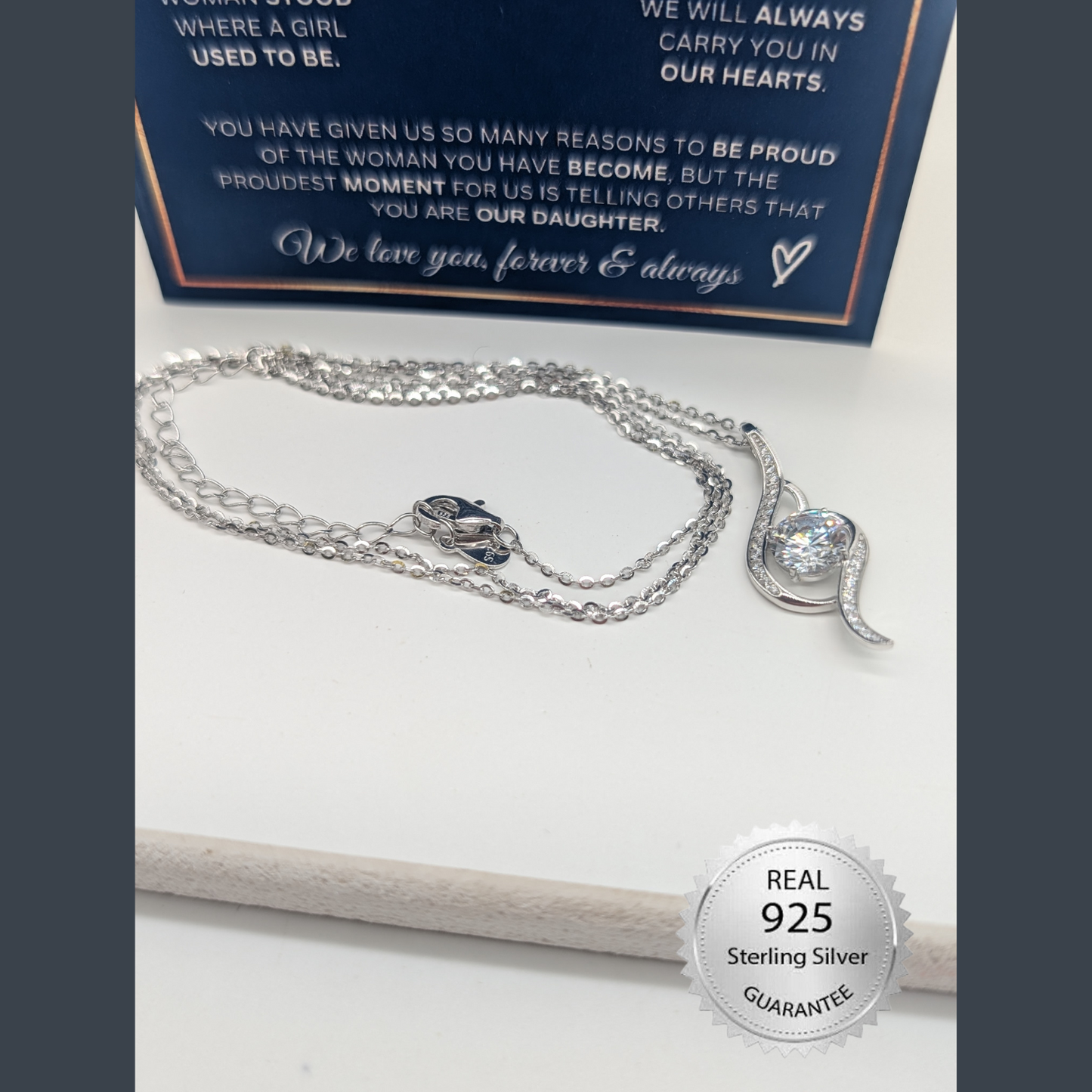 Our Daughter Necklace- Proudest Moment - 925 Sterling Silver Adoring Love Necklace
