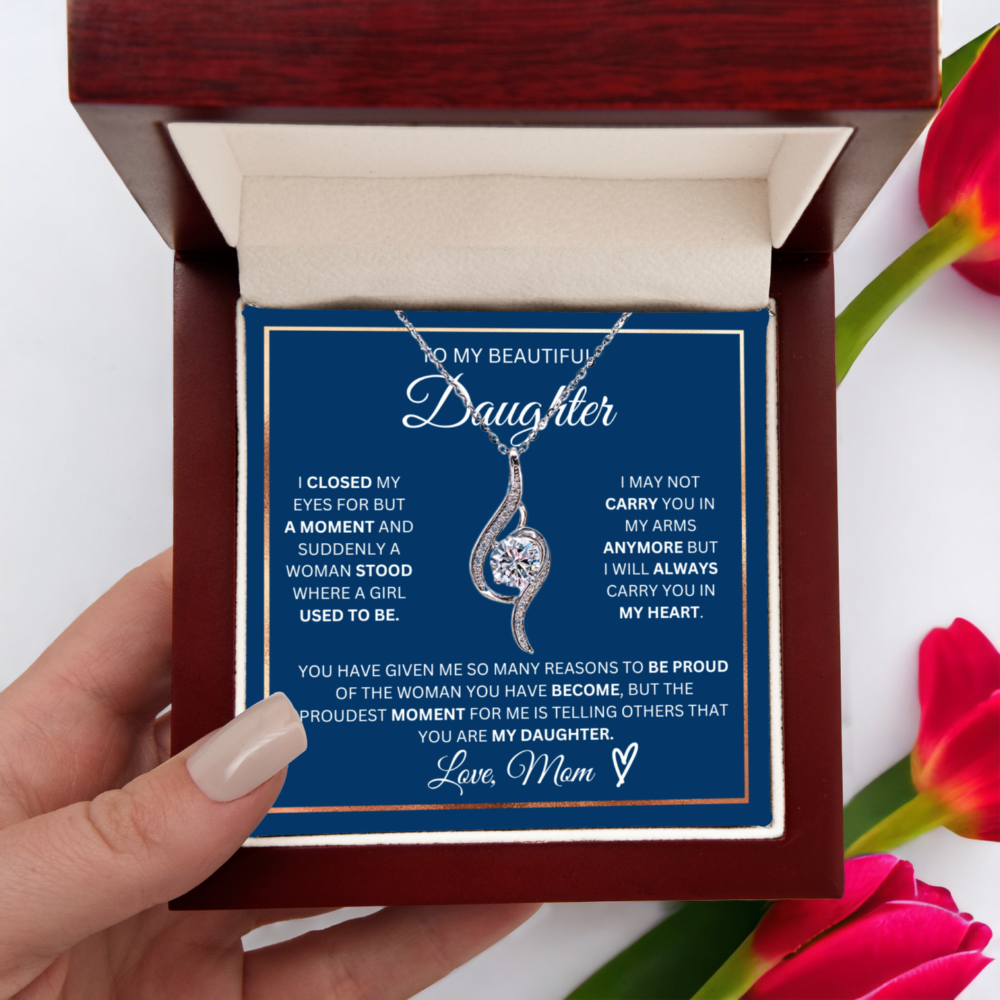 Daughter- Proudest Moment Mom- 925 Sterling Silver Adoring Love Necklace