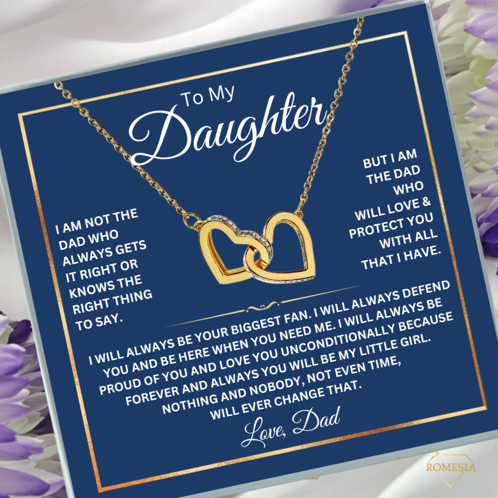 Daughter Necklace from Dad-Fan Hearts-Interlocking Hearts Necklace,Gift for Daughter,Message Card