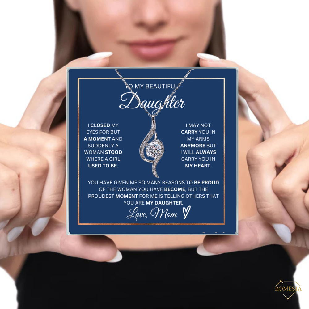 Daughter- Proudest Moment Mom- 925 Sterling Silver Adoring Love Necklace