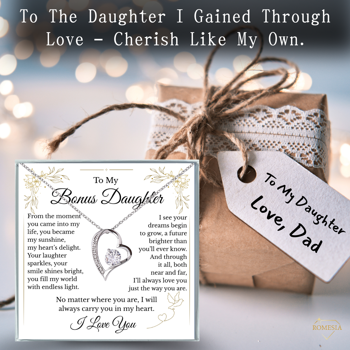 To My Bonus Daughter- Endless Light- Forever Love Pendent