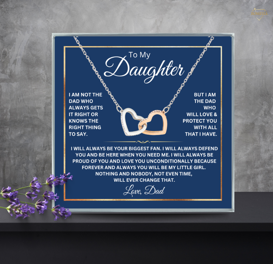 Daughter Necklace from Dad-Fan Hearts-Interlocking Hearts Necklace,Gift for Daughter,Message Card