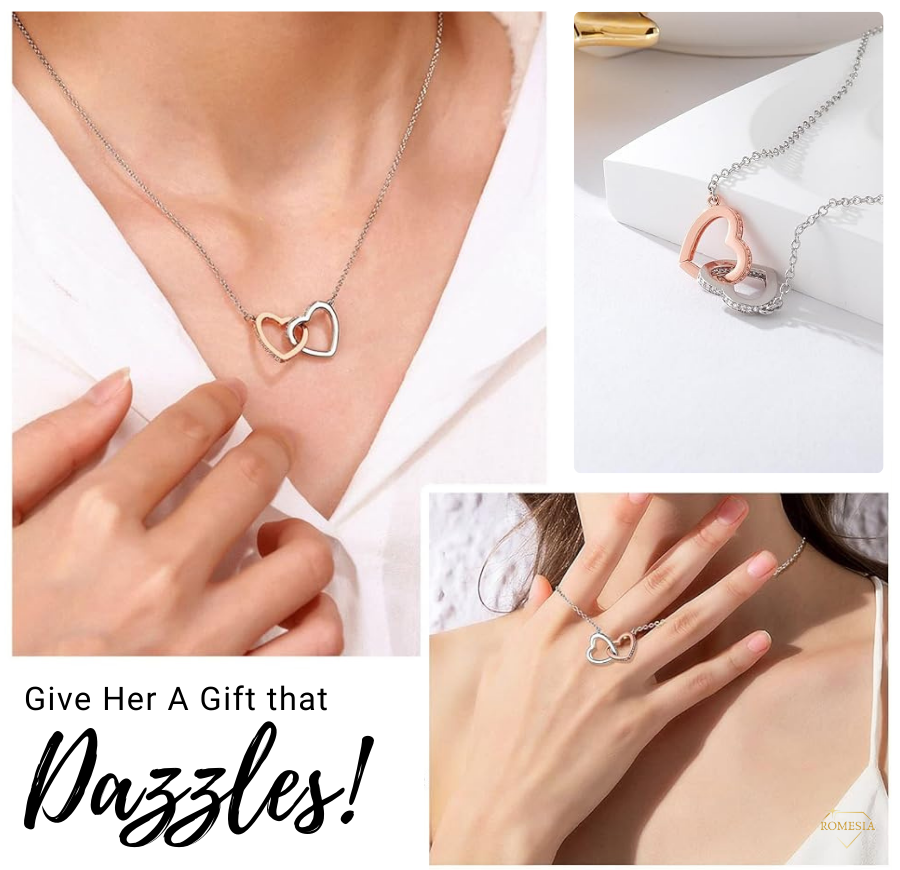 Daughter Necklace from Dad-Fan Hearts-Interlocking Hearts Necklace,Gift for Daughter,Message Card