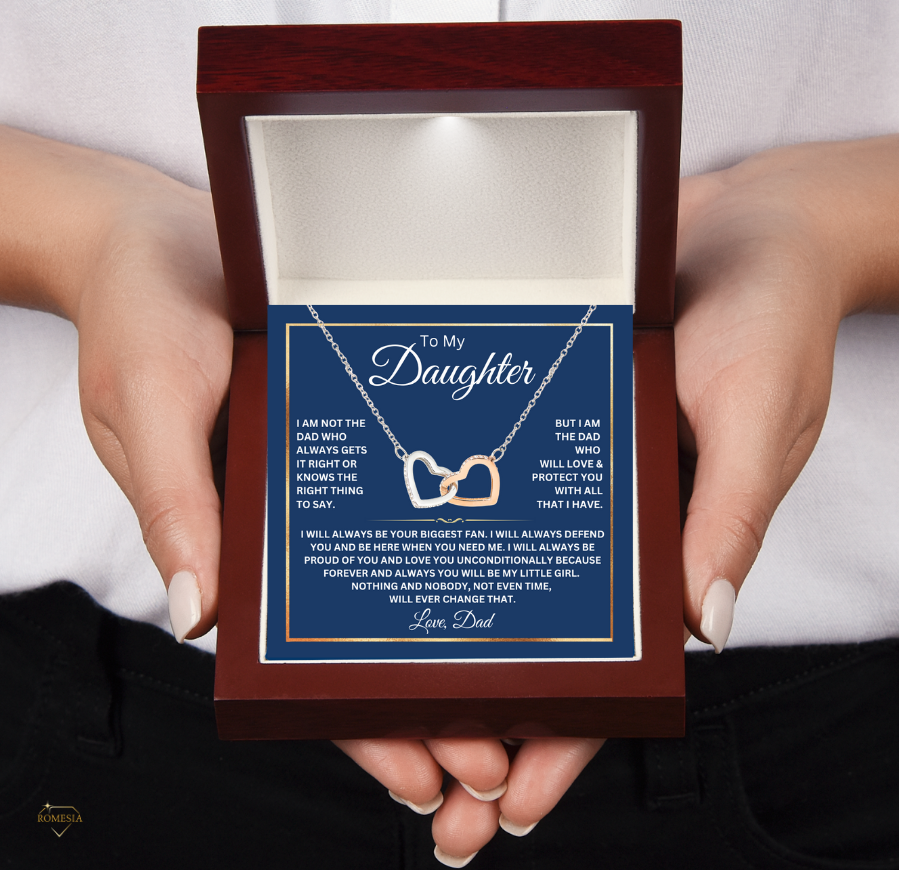 Daughter Necklace from Dad-Fan Hearts-Interlocking Hearts Necklace,Gift for Daughter,Message Card