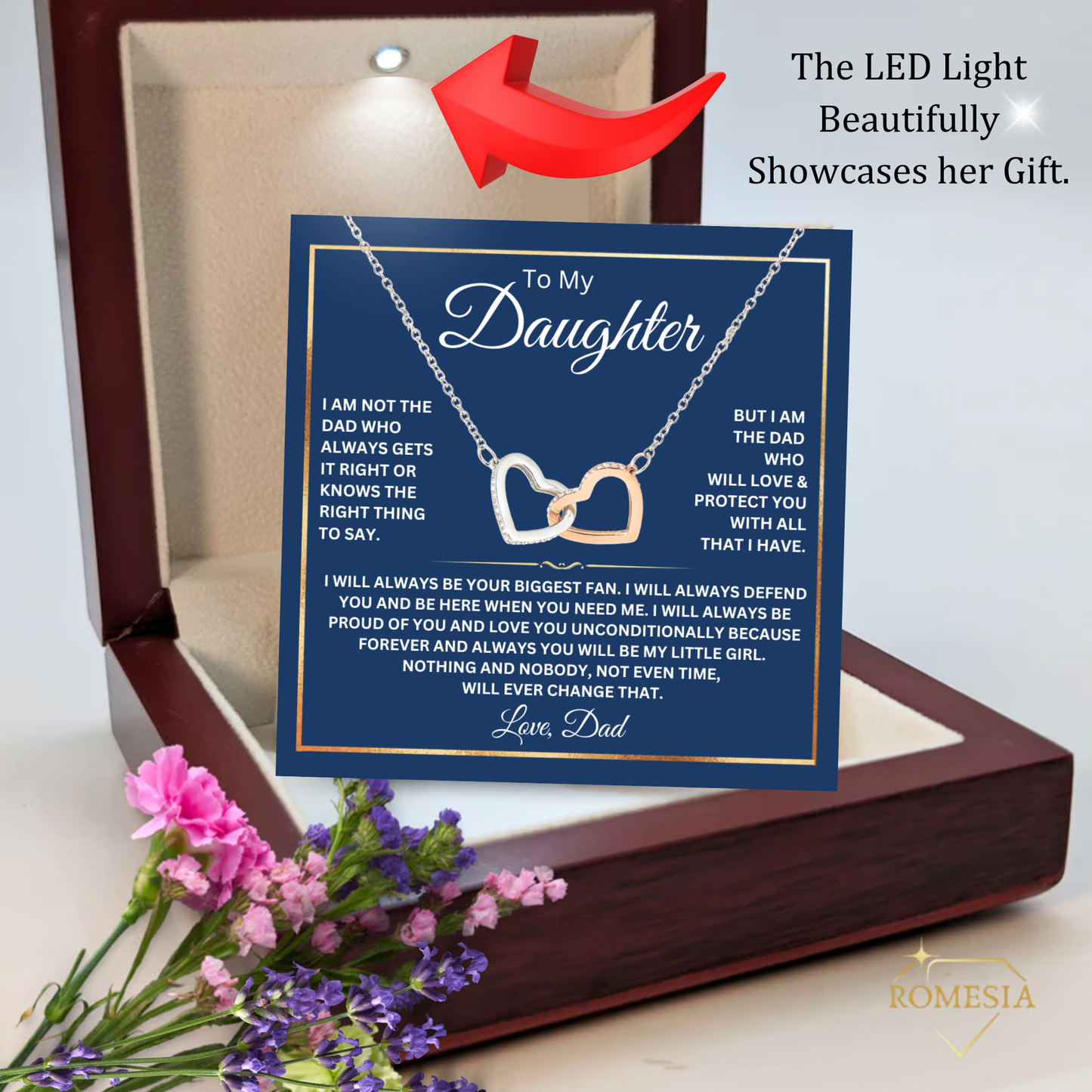 Daughter Necklace from Dad-Fan Hearts-Interlocking Hearts Necklace,Gift for Daughter,Message Card