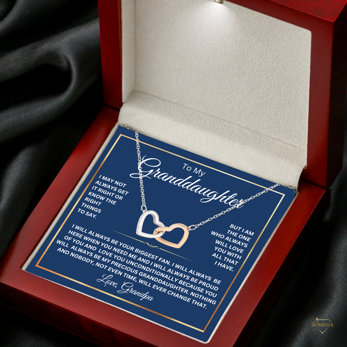 To My Granddaughter from Grandpa-Interlocking Hearts Necklace