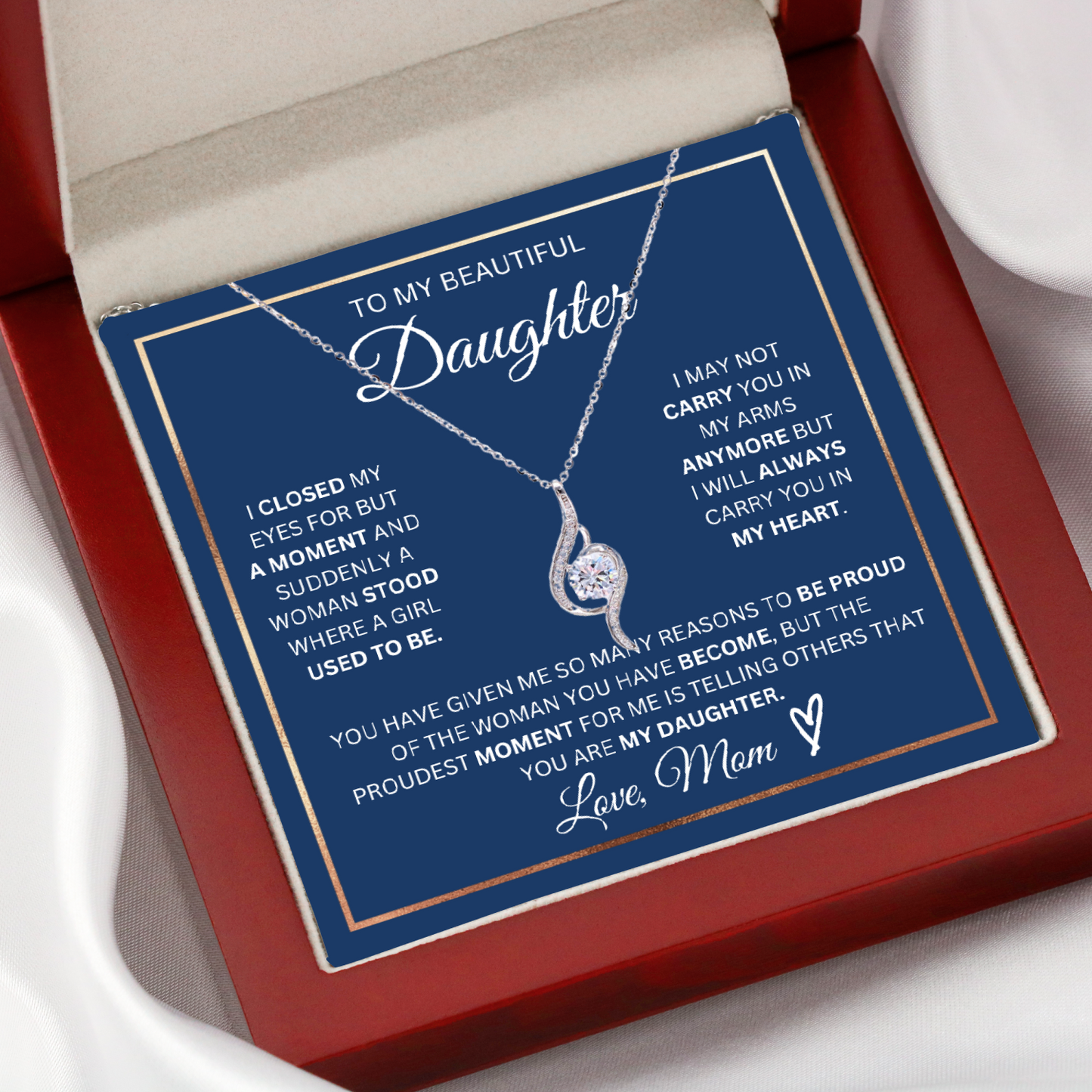 Daughter- Proudest Moment Mom- 925 Sterling Silver Adoring Love Necklace