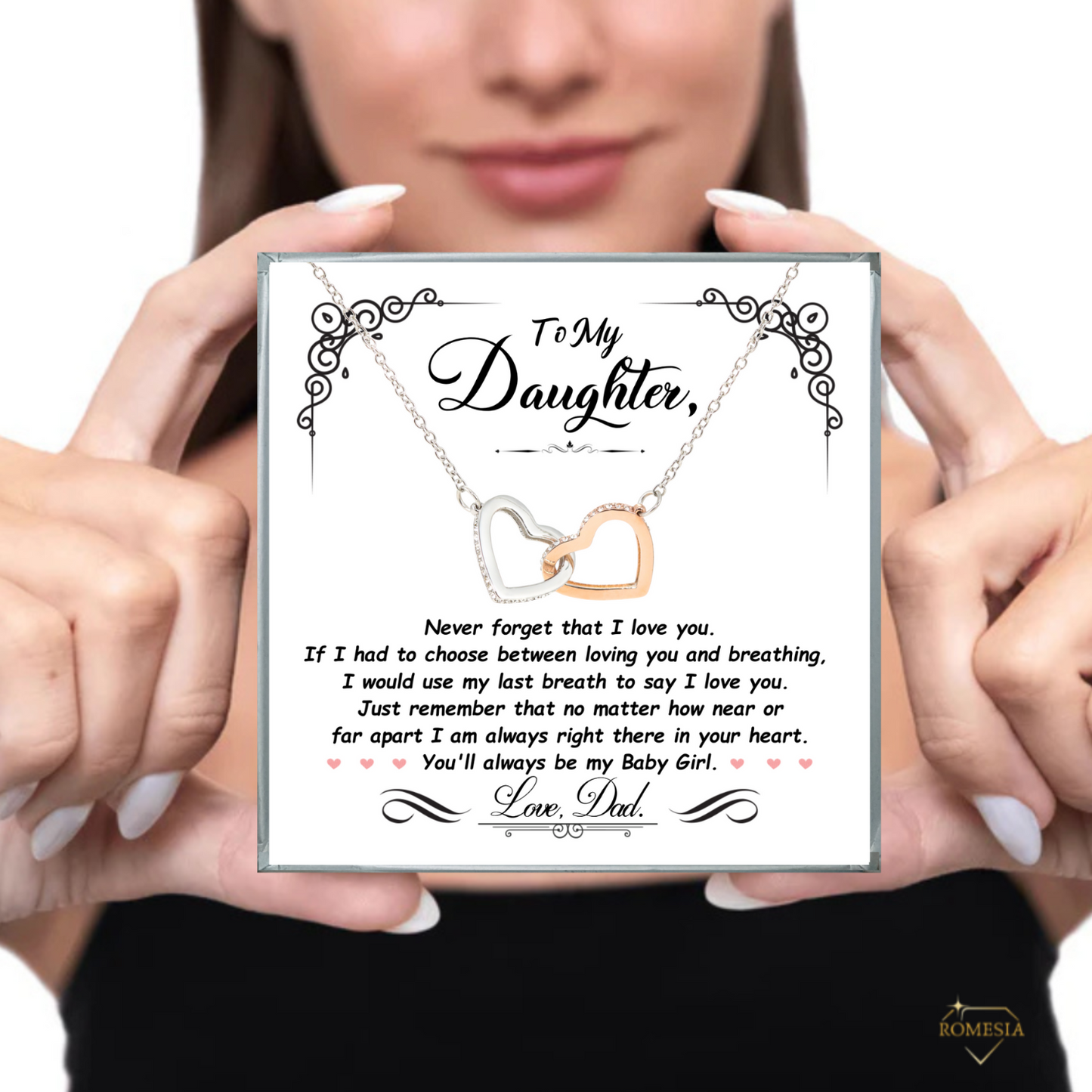 To My Daughter- Never Forget- Interlocking Hearts Necklace from DAD