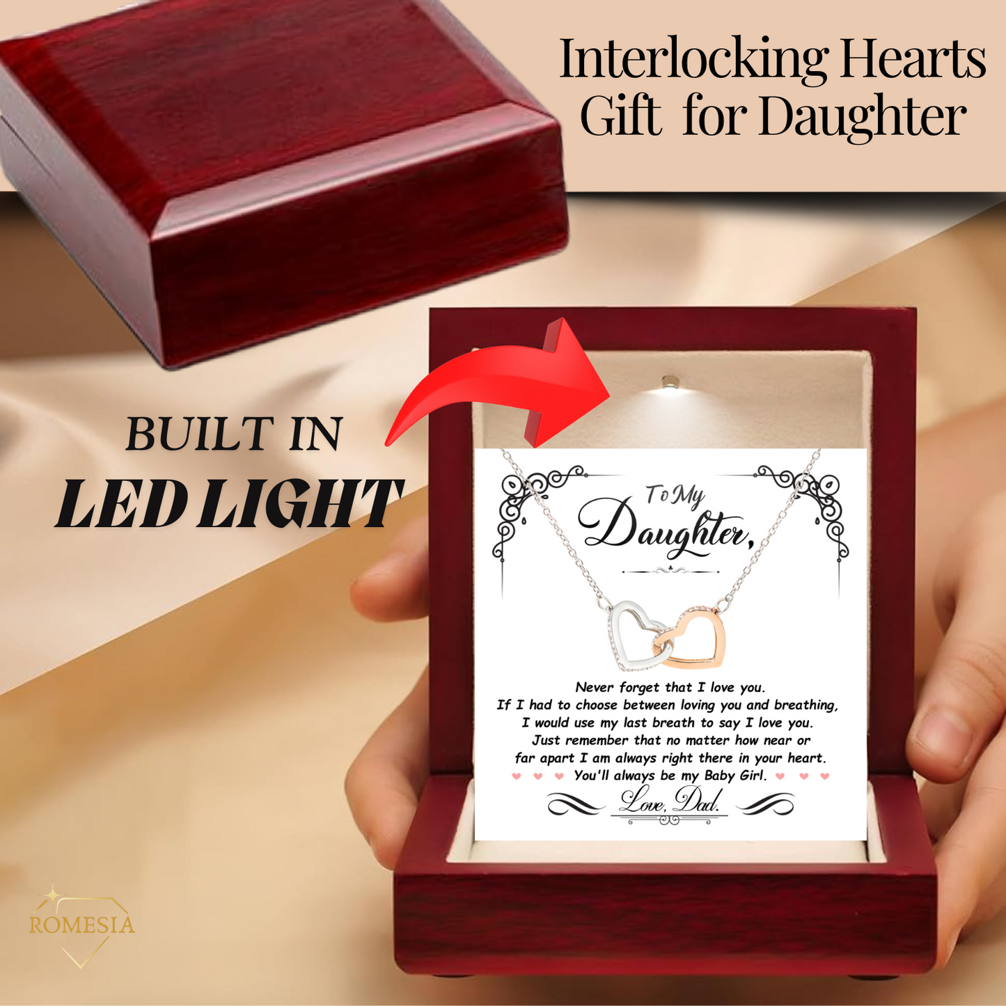 To My Daughter- Never Forget- Interlocking Hearts Necklace from DAD