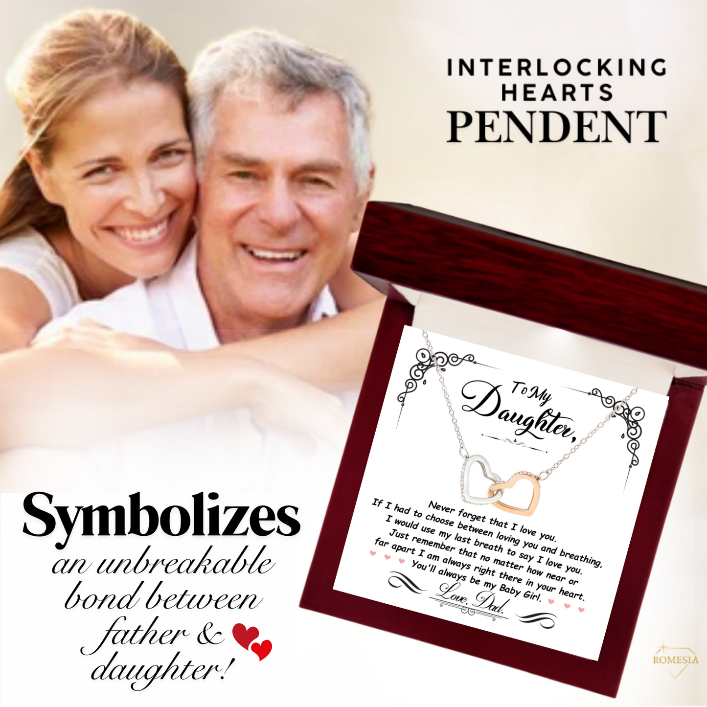 To My Daughter- Never Forget- Interlocking Hearts Necklace from DAD
