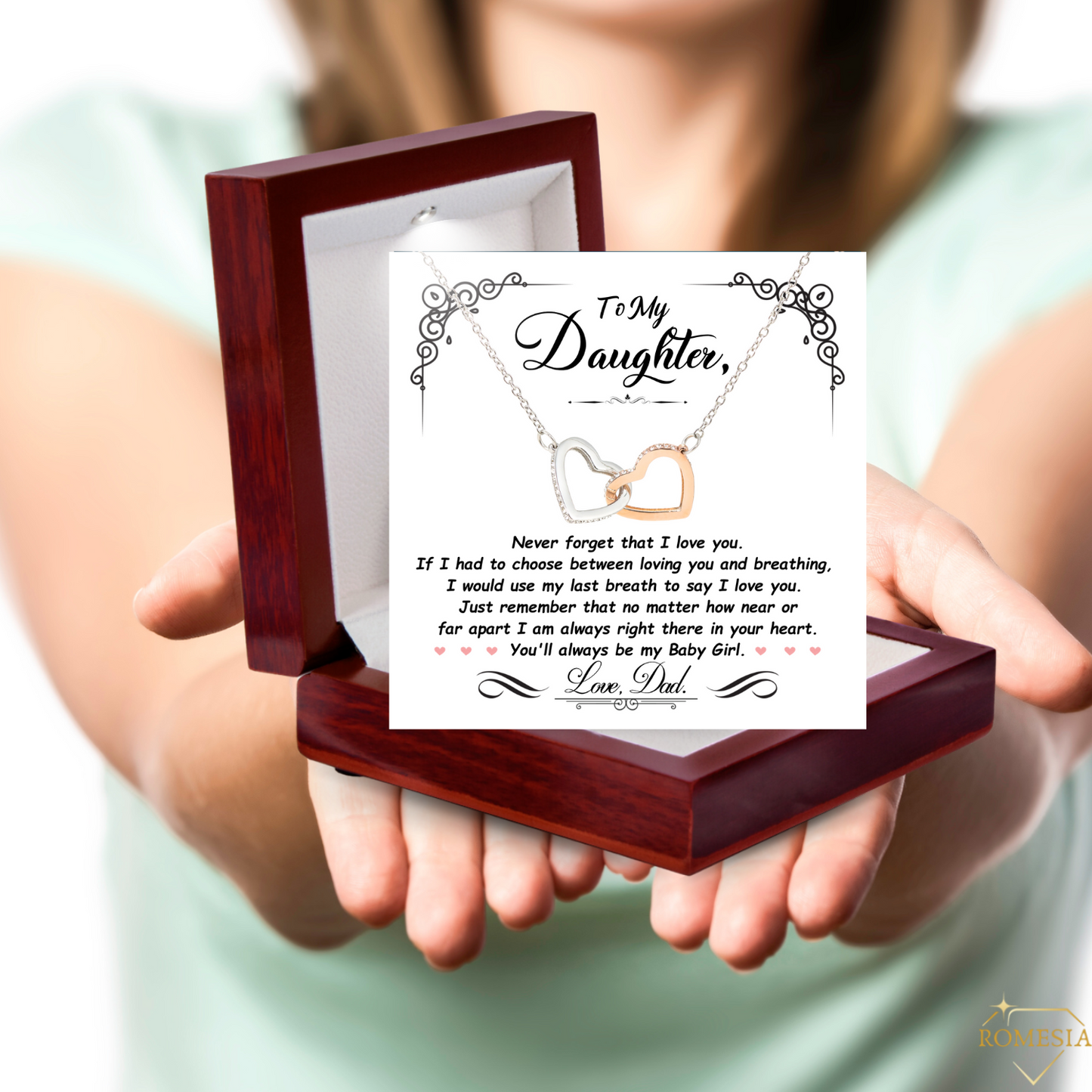To My Daughter- Never Forget- Interlocking Hearts Necklace from DAD