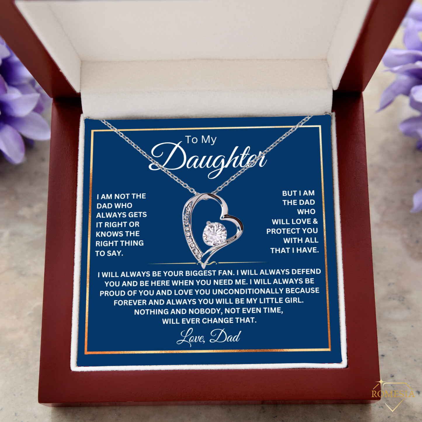Daughter heart necklace from Dad with message card- "Biggest Fan", Necklace gift for Daughter from Dad