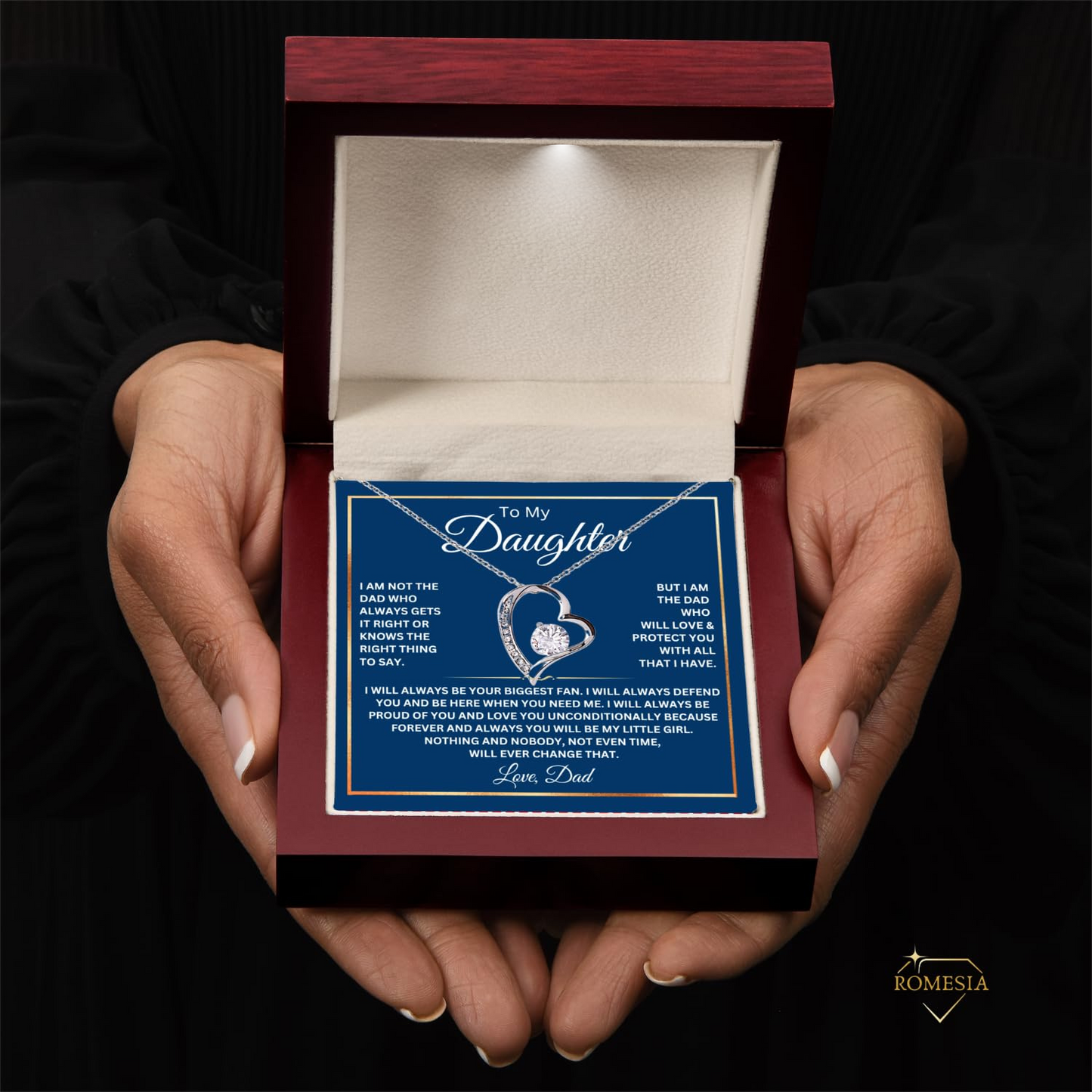 Daughter heart necklace from Dad with message card- "Biggest Fan", Necklace gift for Daughter from Dad