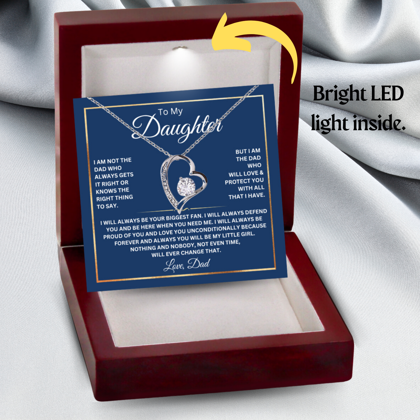 Daughter heart necklace from Dad with message card- "Biggest Fan", Necklace gift for Daughter from Dad