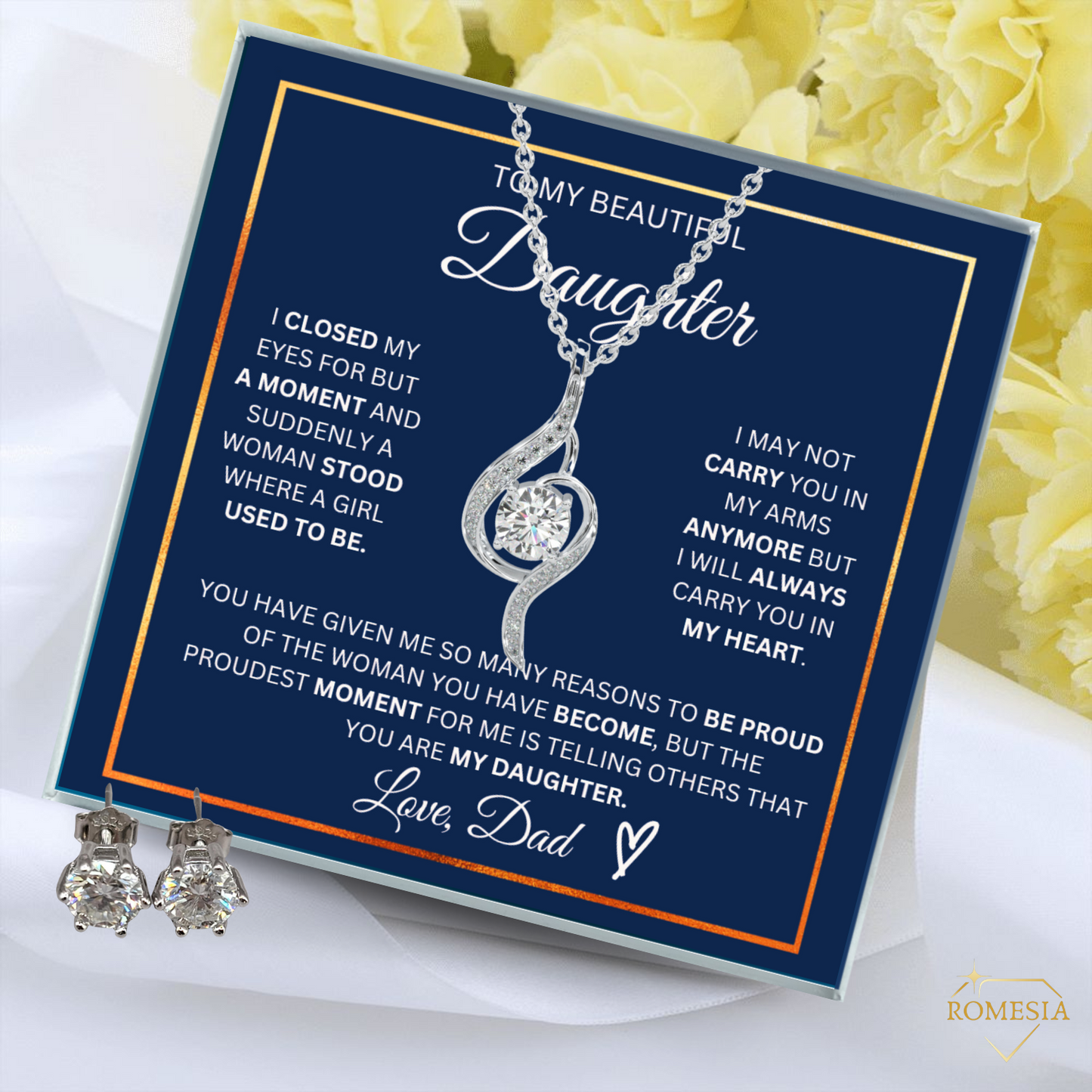To My Daughter- Proudest Moment From Dad- 925 Sterling Silver Adoring Love Necklace