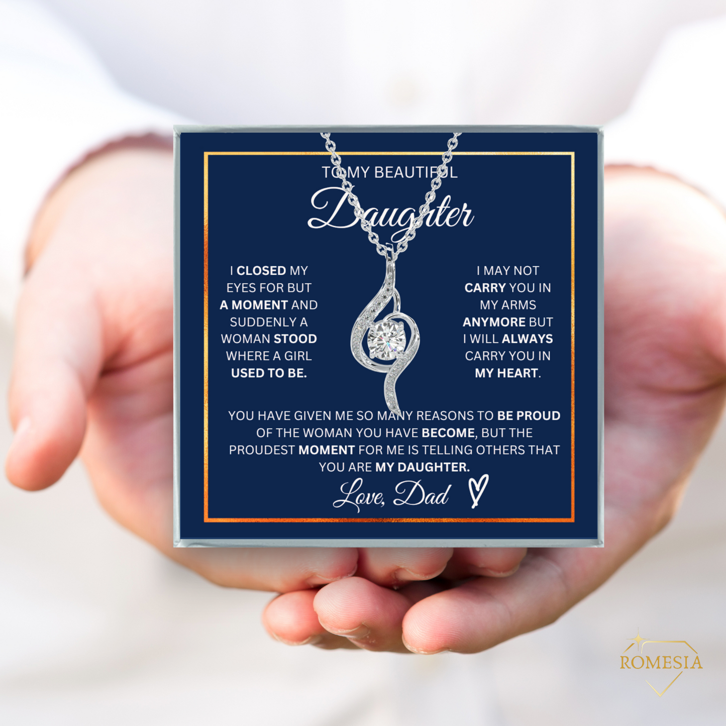 To My Daughter- Proudest Moment From Dad- 925 Sterling Silver Adoring Love Necklace