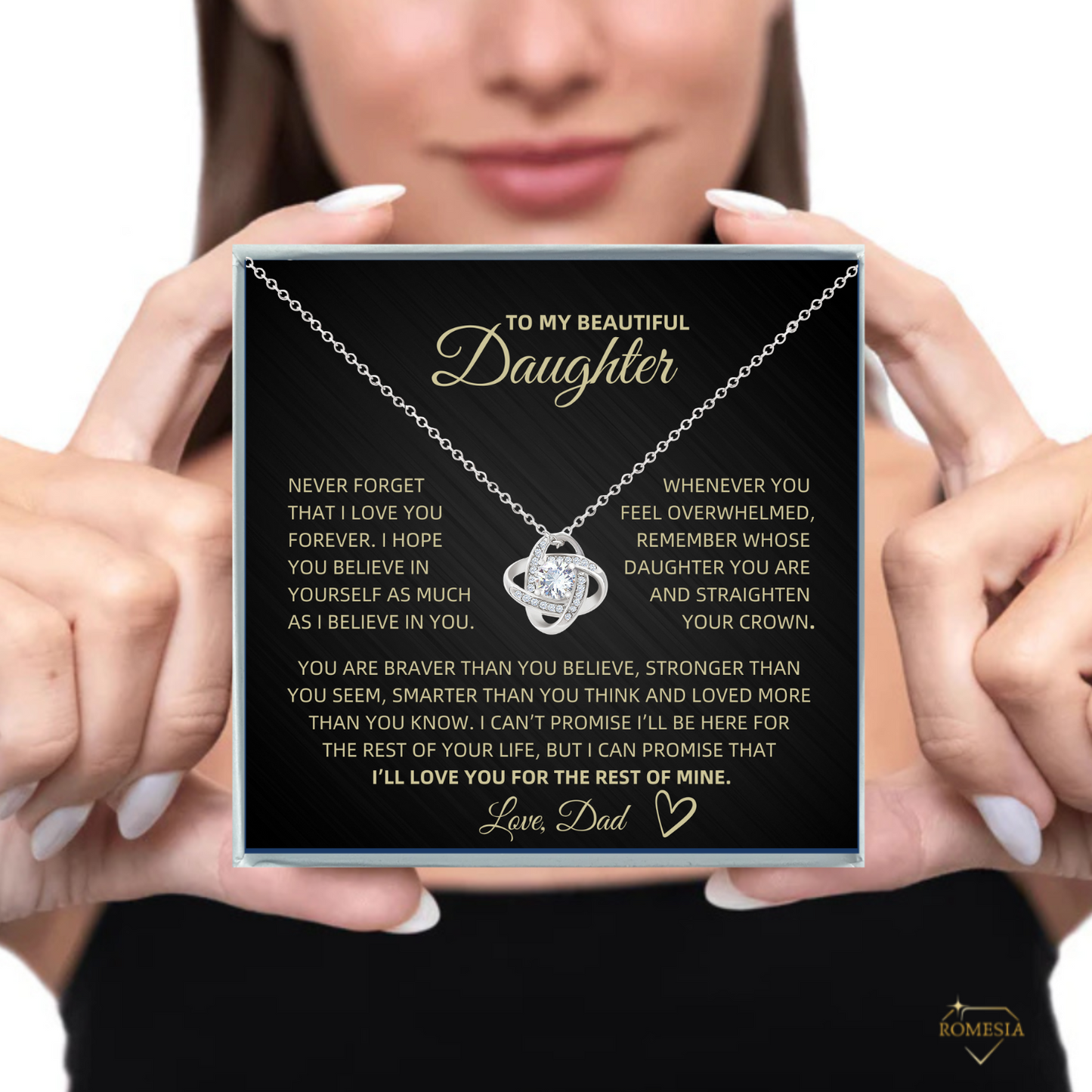 To My Beautiful Daughter- Crown- Love Knot Necklace