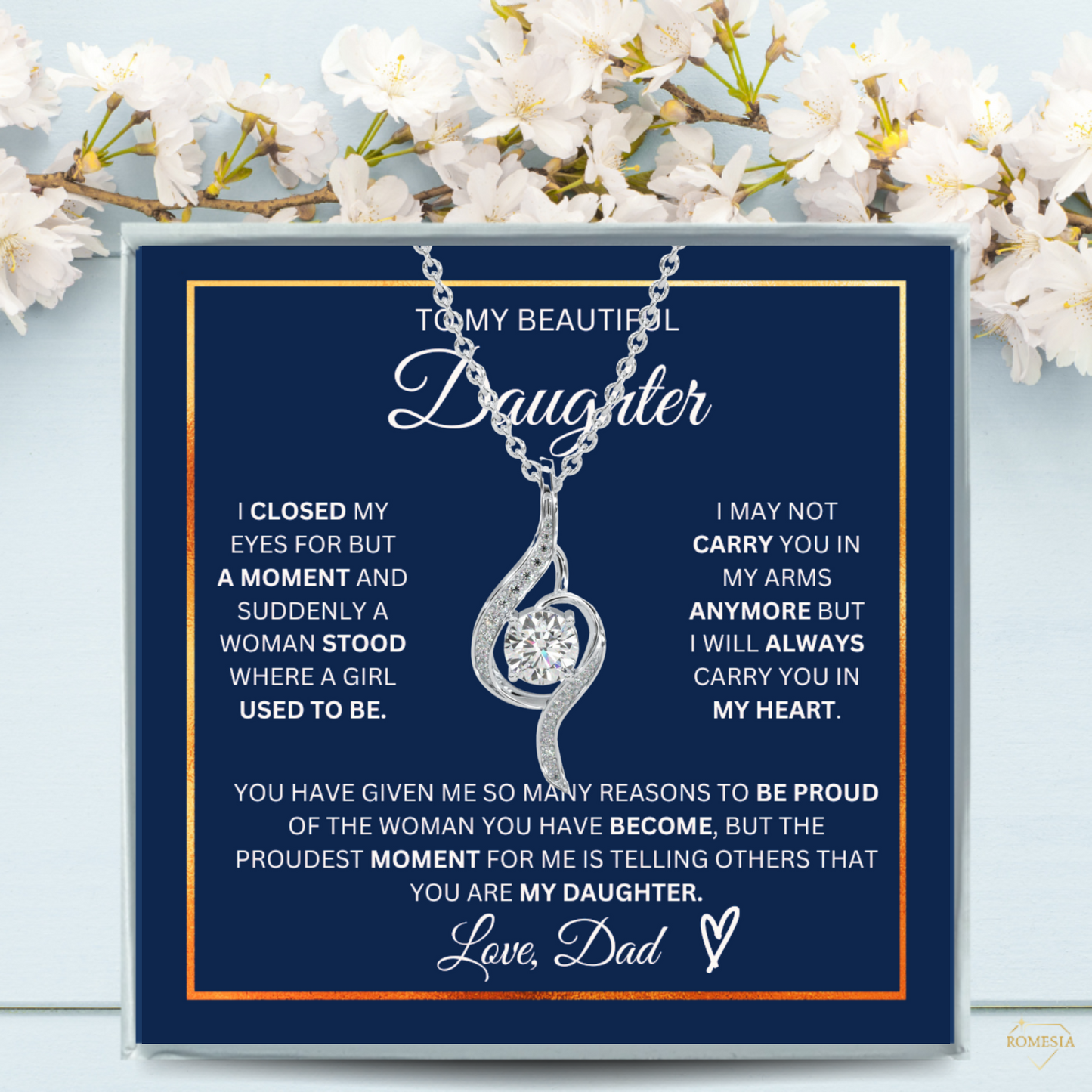 To My Daughter- Proudest Moment From Dad- 925 Sterling Silver Adoring Love Necklace