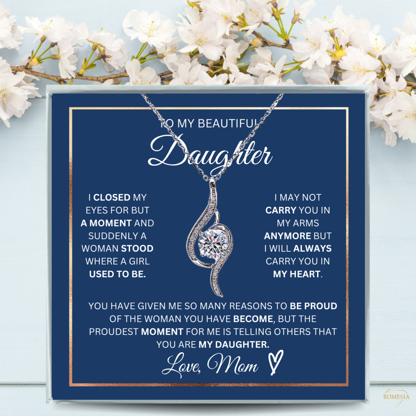 Daughter- Proudest Moment Mom- 925 Sterling Silver Adoring Love Necklace
