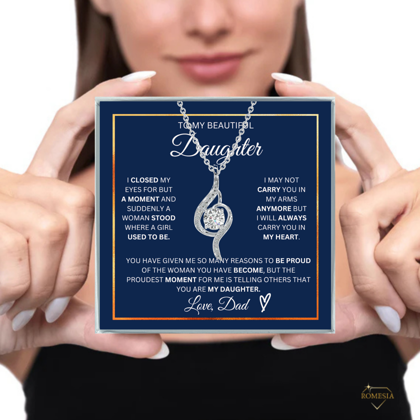 To My Daughter- Proudest Moment From Dad- 925 Sterling Silver Adoring Love Necklace