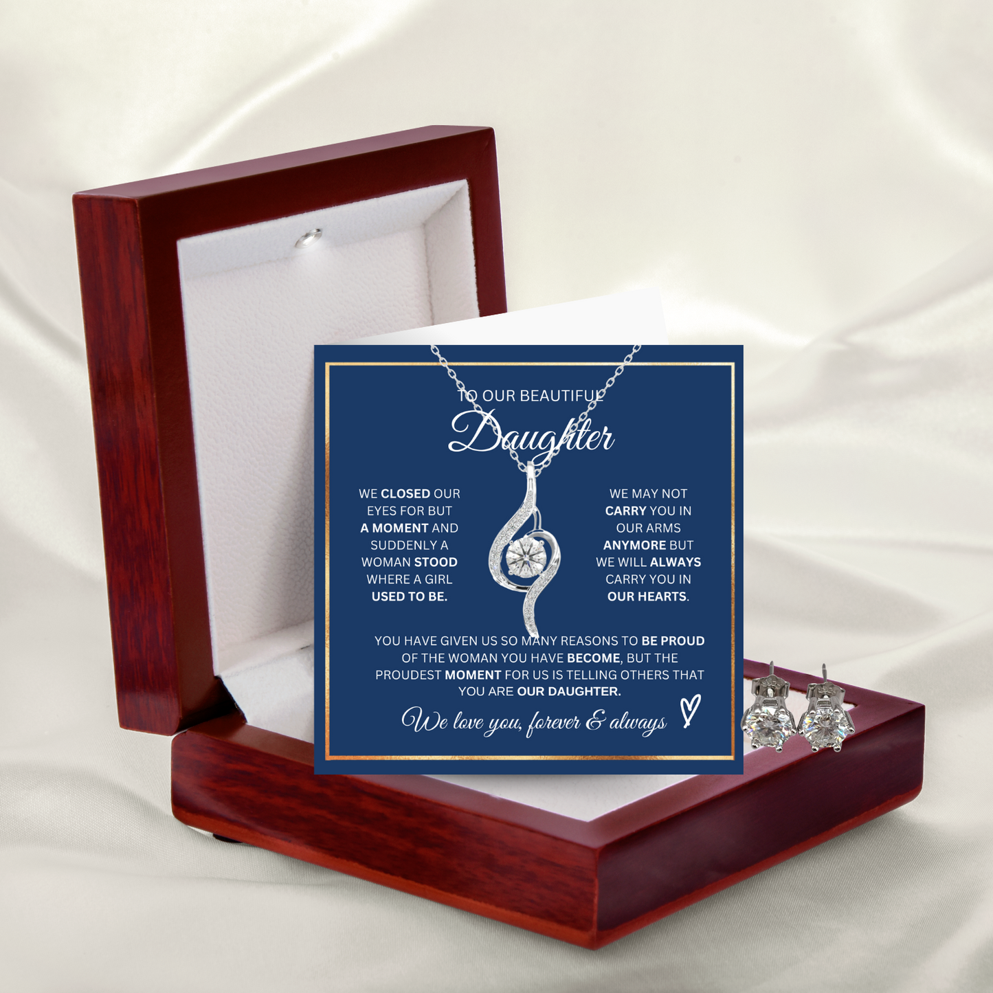 Our Daughter Necklace- Proudest Moment - 925 Sterling Silver Adoring Love Necklace
