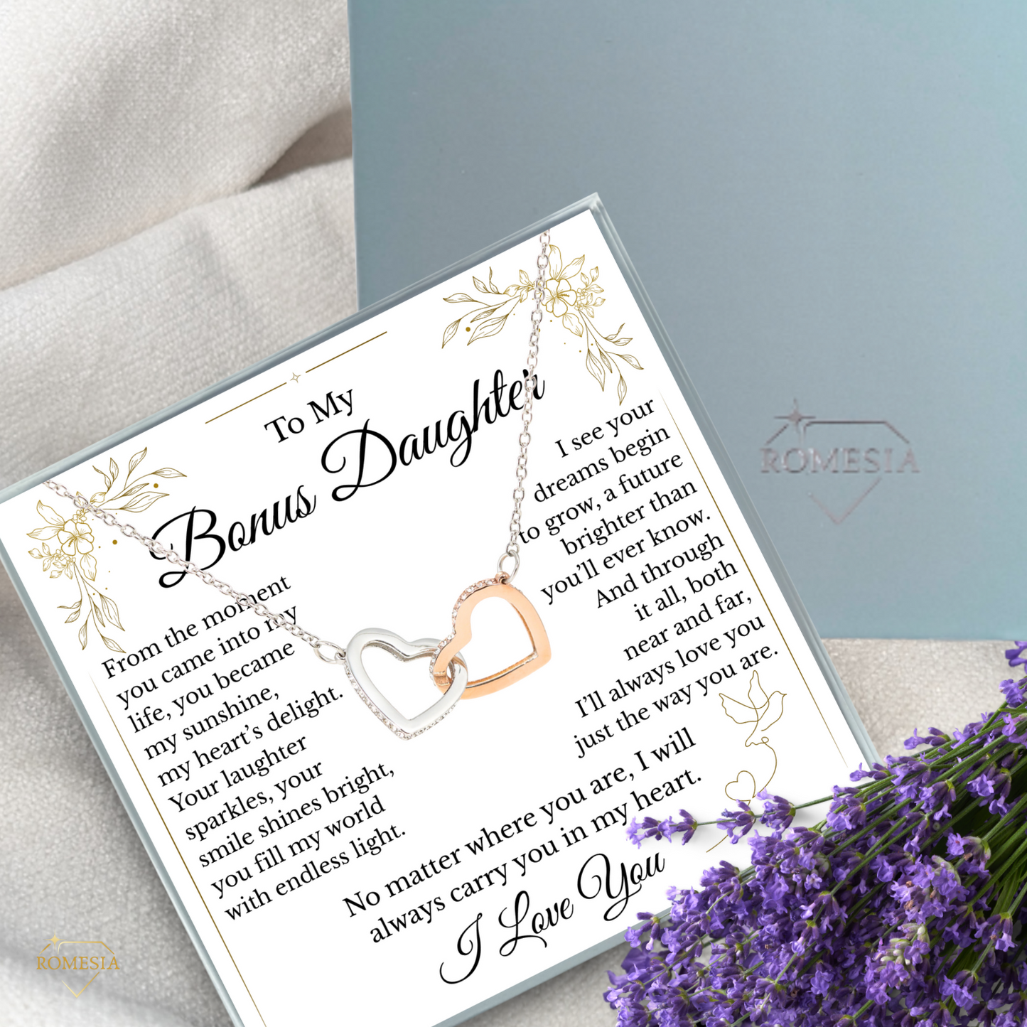 To My Bonus Daughter- Endless Light- Interlocking Hearts Pendent
