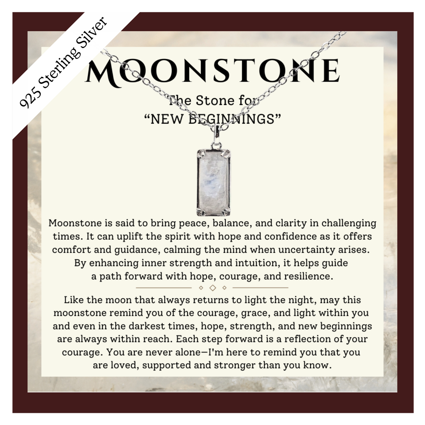 Real Genuine Moonstone - "Encourage"- Sterling Silver Pendent, with card