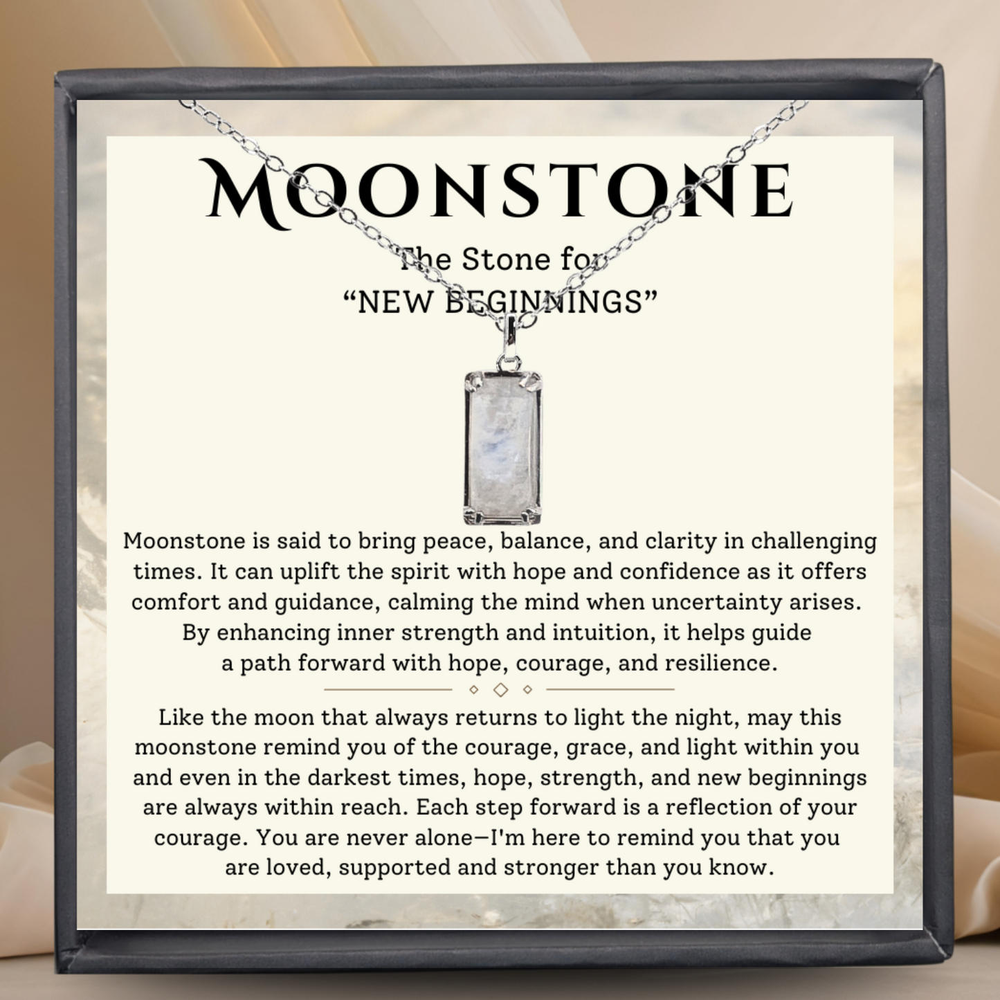 Real Genuine Moonstone - "Encourage"- Sterling Silver Pendent, with card