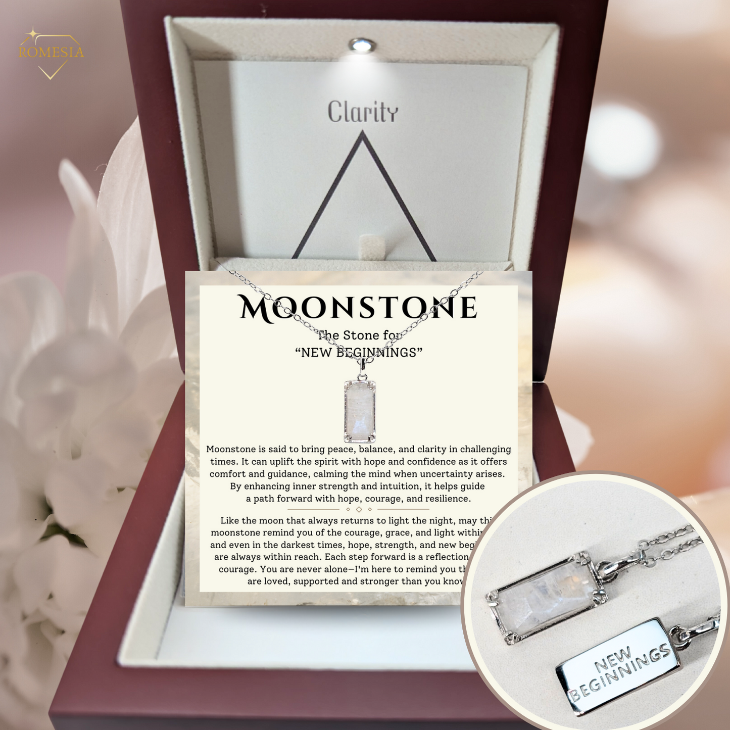 Real Genuine Moonstone - "Encourage"- Sterling Silver Pendent, with card