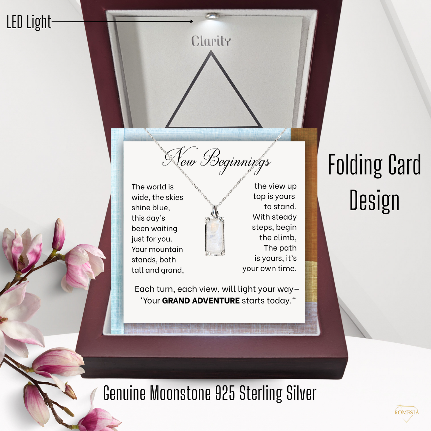 Genuine Moonstone Necklace 925 Sterling Silver-"Grand Adventure"