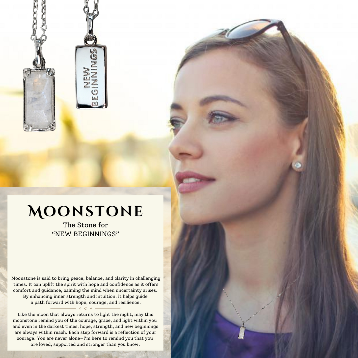 Real Genuine Moonstone - "Encourage"- Sterling Silver Pendent, with card