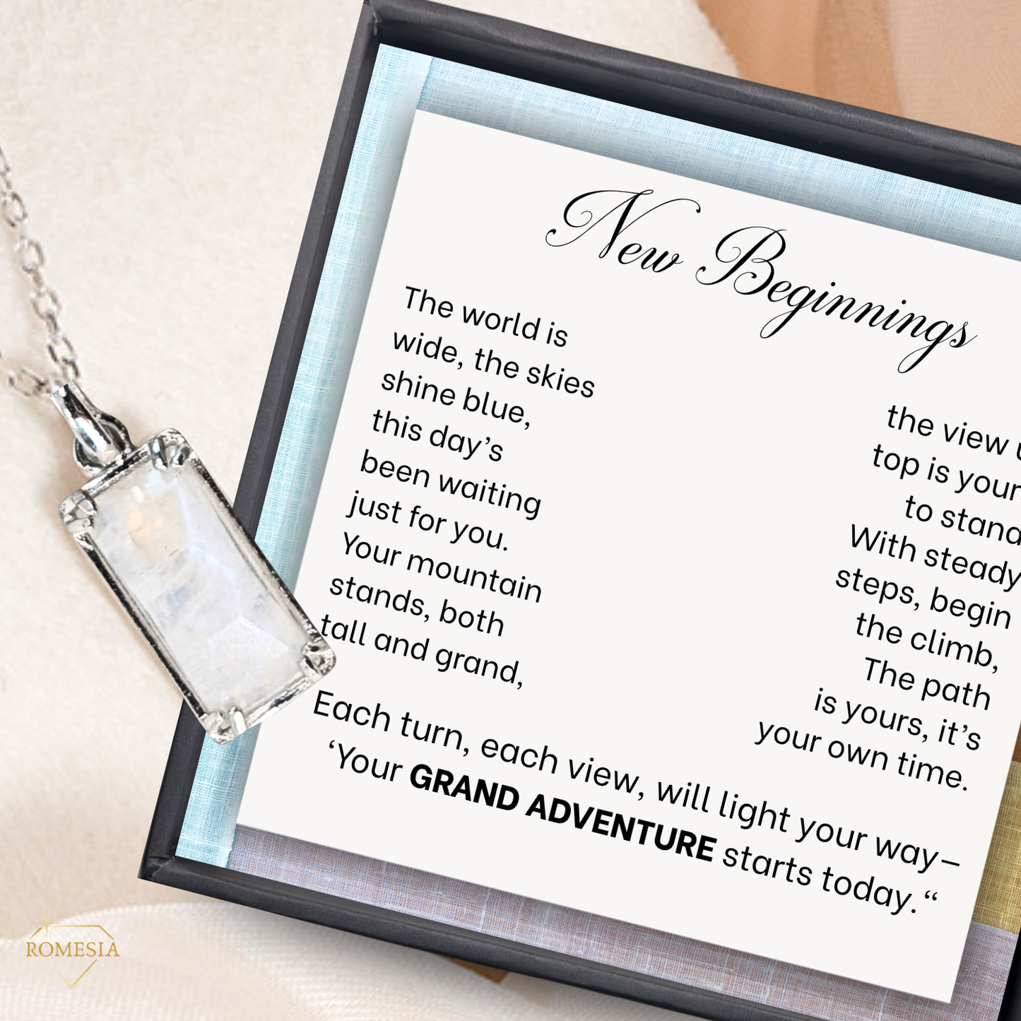 Genuine Moonstone Necklace 925 Sterling Silver-"Grand Adventure"
