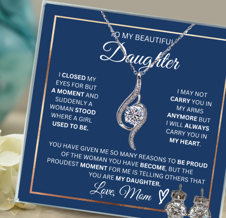 Daughter- Proudest Moment Mom- 925 Sterling Silver Adoring Love Necklace