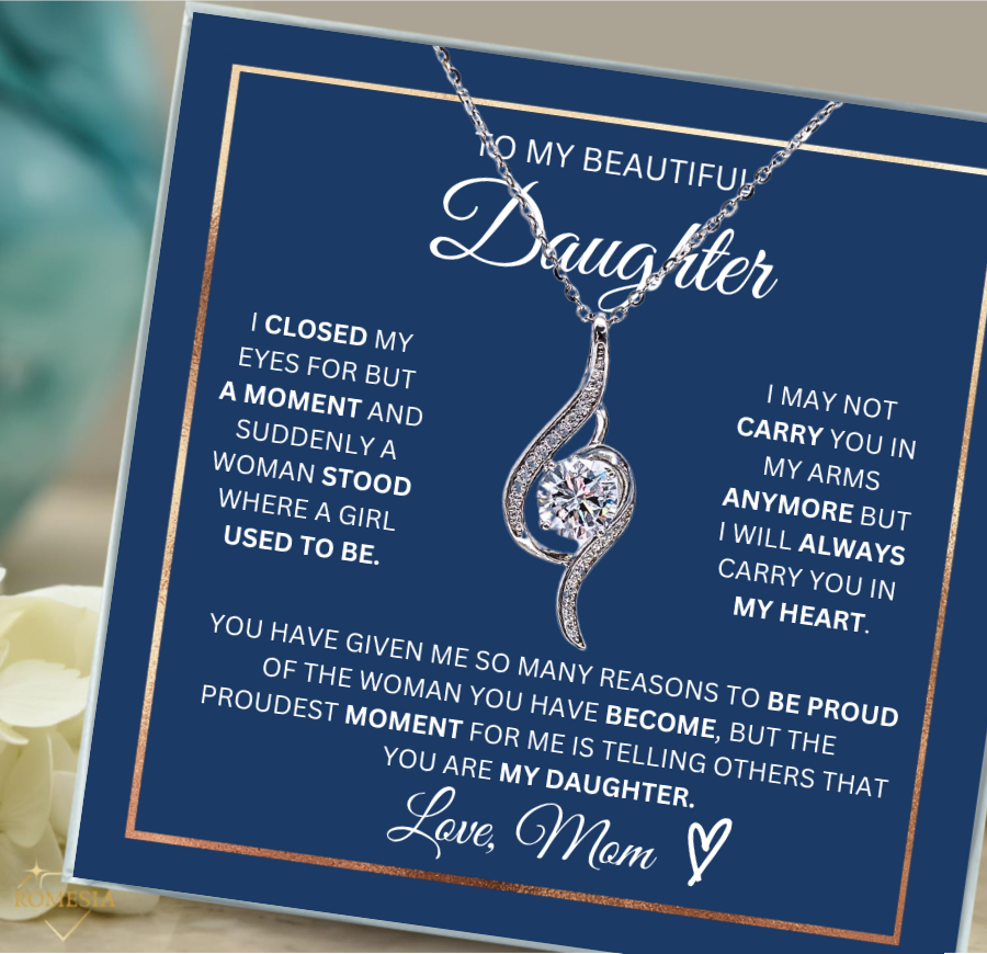 Daughter- Proudest Moment Mom- 925 Sterling Silver Adoring Love Necklace