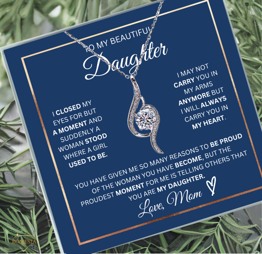 Daughter- Proudest Moment Mom- 925 Sterling Silver Adoring Love Necklace