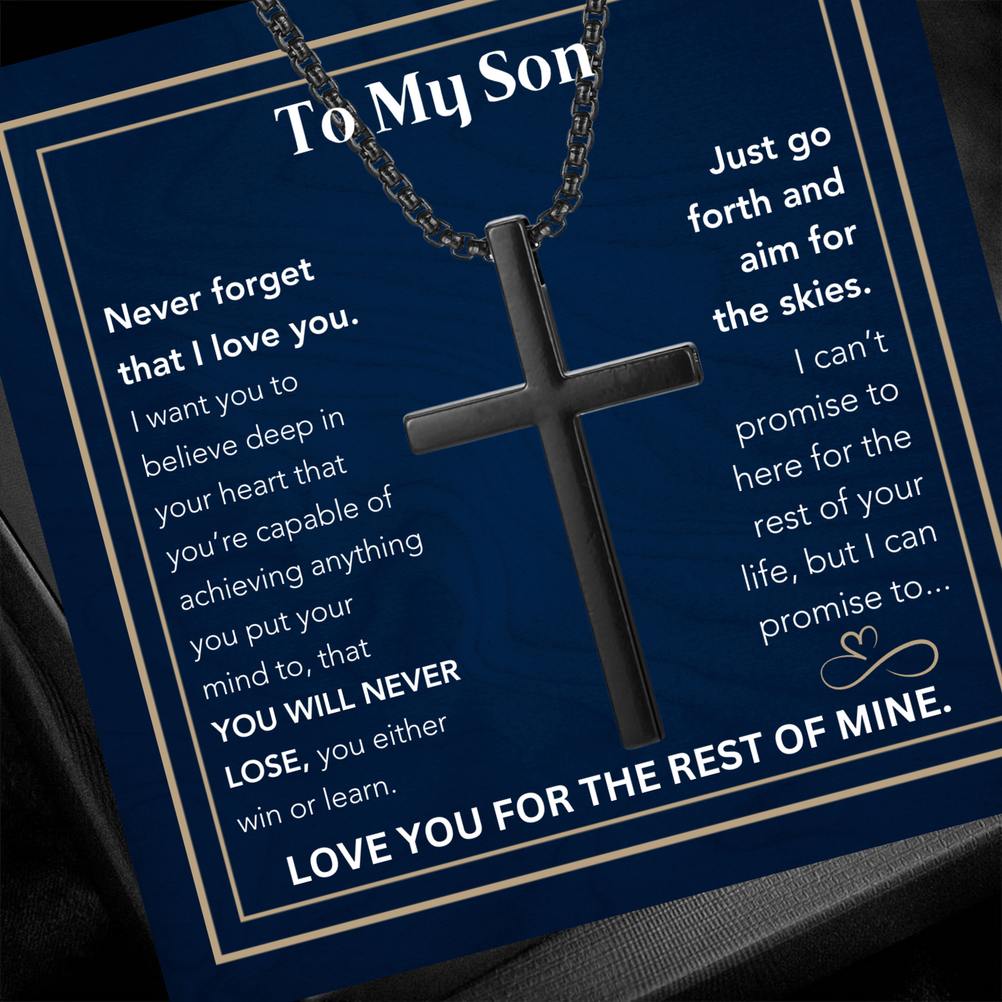 To My Son- Believe- Stainless Steel Cross Necklace Silver/Black