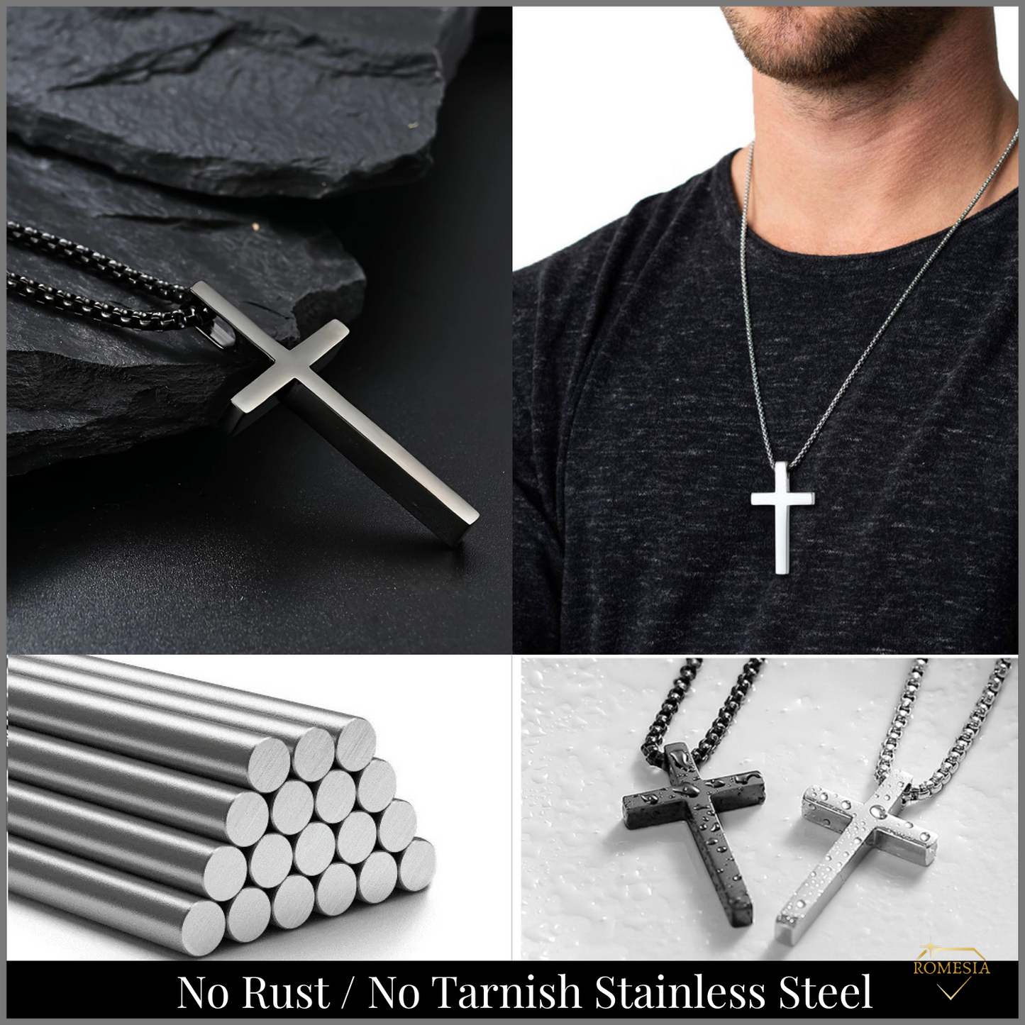 To My Son- Believe- Stainless Steel Cross Necklace Silver/Black